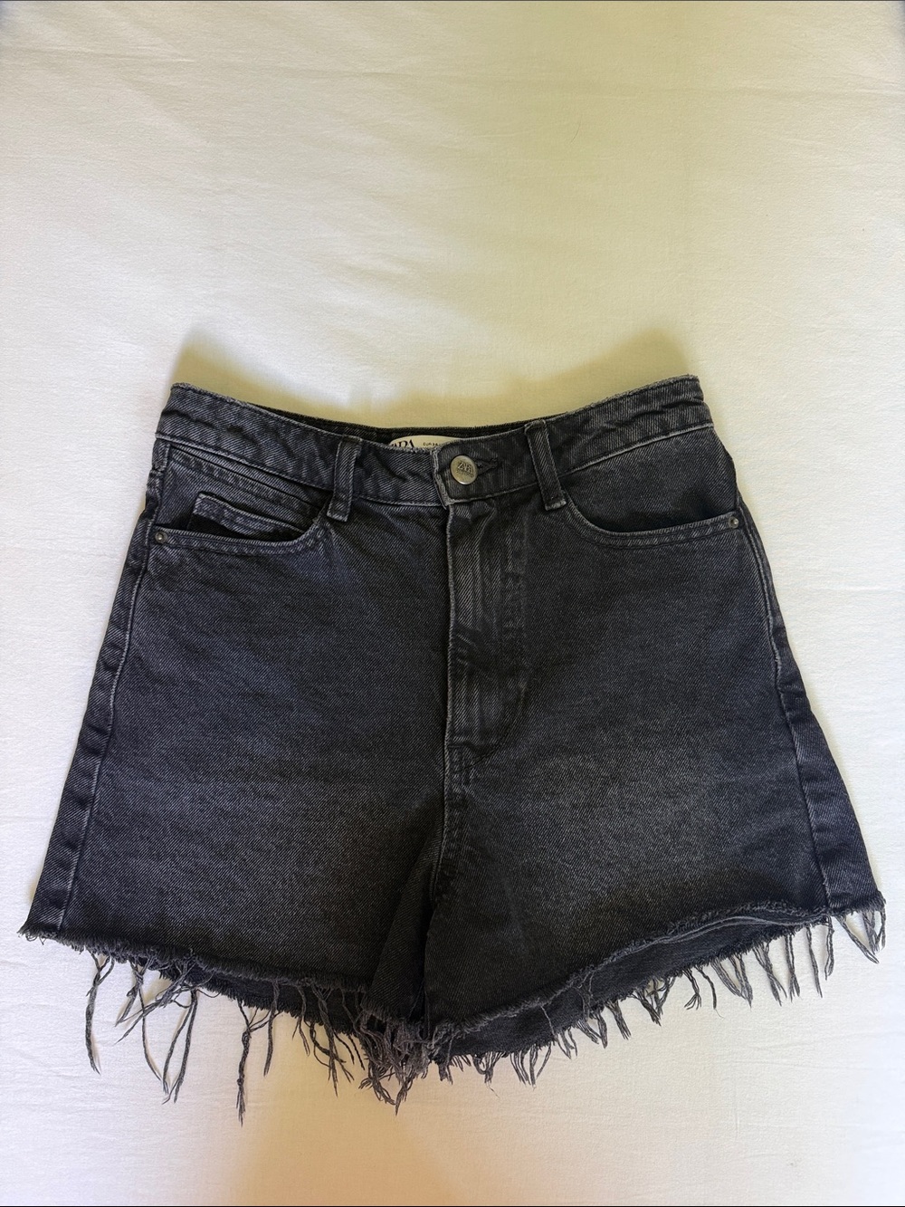 Zara Black Distressed High-Rise Denim Shorts